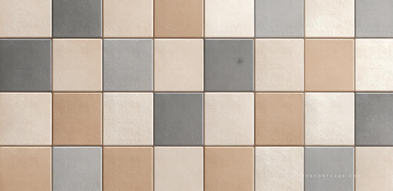 Diagram showing ceramic floor tiles in a simple grid pattern with beige and gray tones