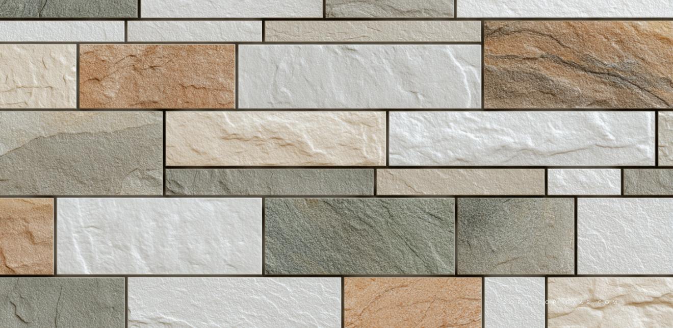 Diagram of porcelain tiles arranged in a staggered pattern with sleek gray finish